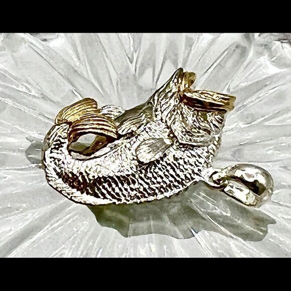 Sterling Silver Polished Jumping Bass with 14k Accents Pendant - Picture 11 of 11